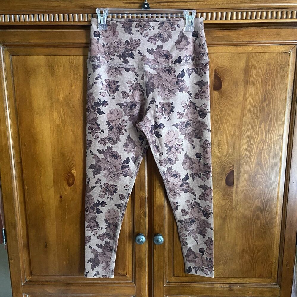 Beyond Yoga Spacedye Caught In The Midi High Waisted Leggings Sz XL Brown Floral
